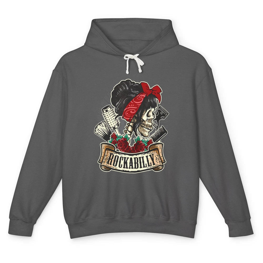 Hairstylist Barber Rockabilly Skull Skeleton Hairdresser Unisex Lightweight Hoodie