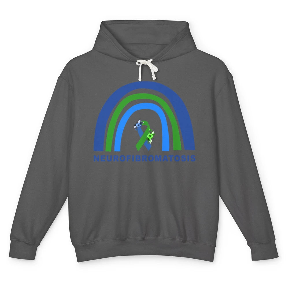 Neurofibromatosis Awareness Floral Green Blue Ribbon Rainbow Unisex Lightweight Hoodie