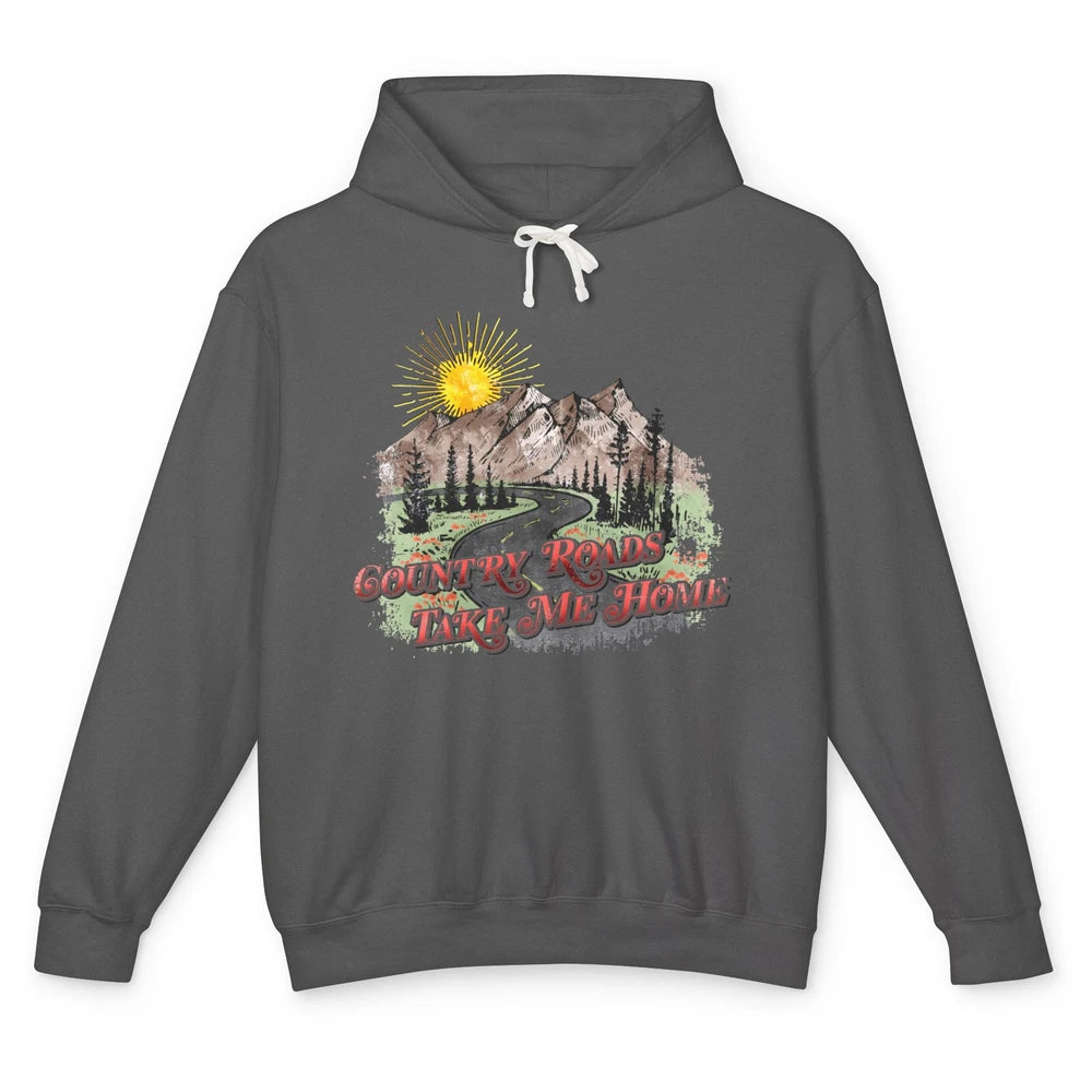 Retro Mountain Sunset Country Roads Take Me Home Western Unisex Lightweight Hoodie