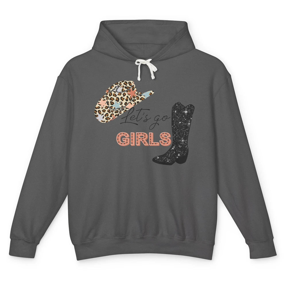 Retro Leopard Cowboy Boots Let's Go Girls Western Cowgirls Unisex Lightweight Hoodie