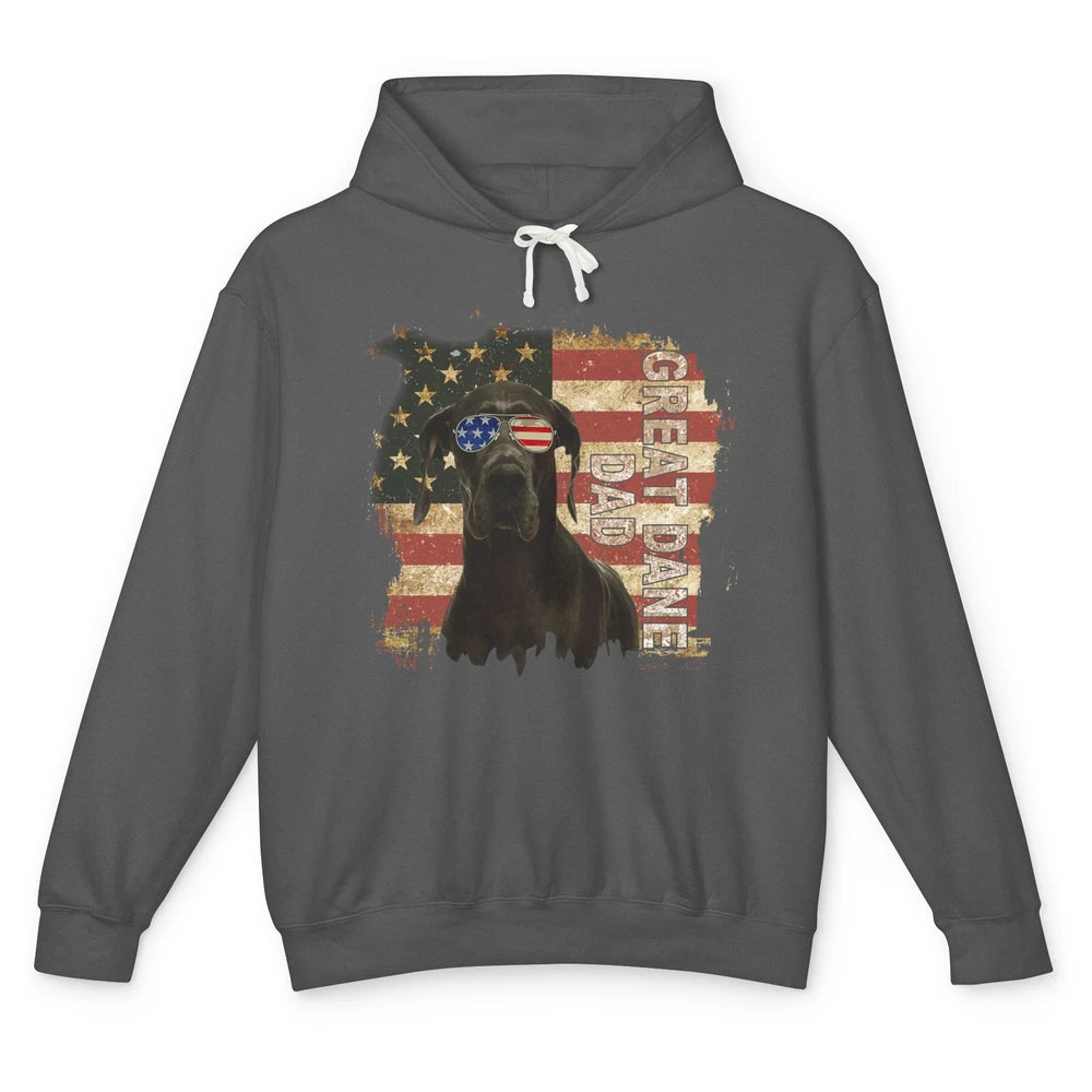 Retro Best Great Dane Dad Ever American Flag 4th Of July Unisex Lightweight Hoodie