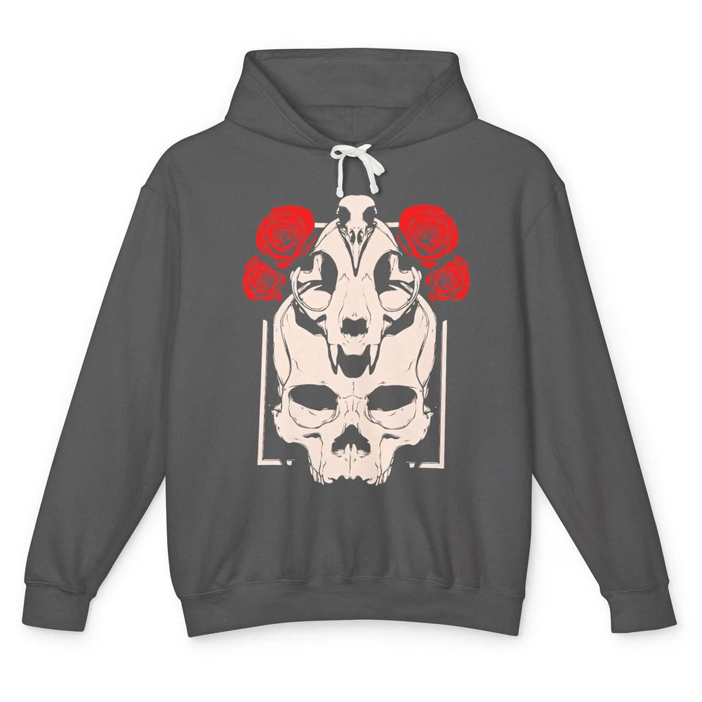 Mystical Skulls Gothic Witch Floral Grunge Magic Occult Edgy Unisex Lightweight Hoodie