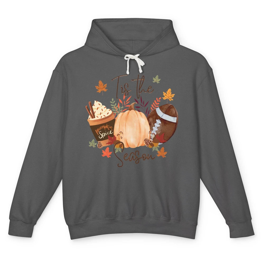 Football Pumpkin Spice Tis The Season Fall Leaves Autumn Unisex Lightweight Hoodie