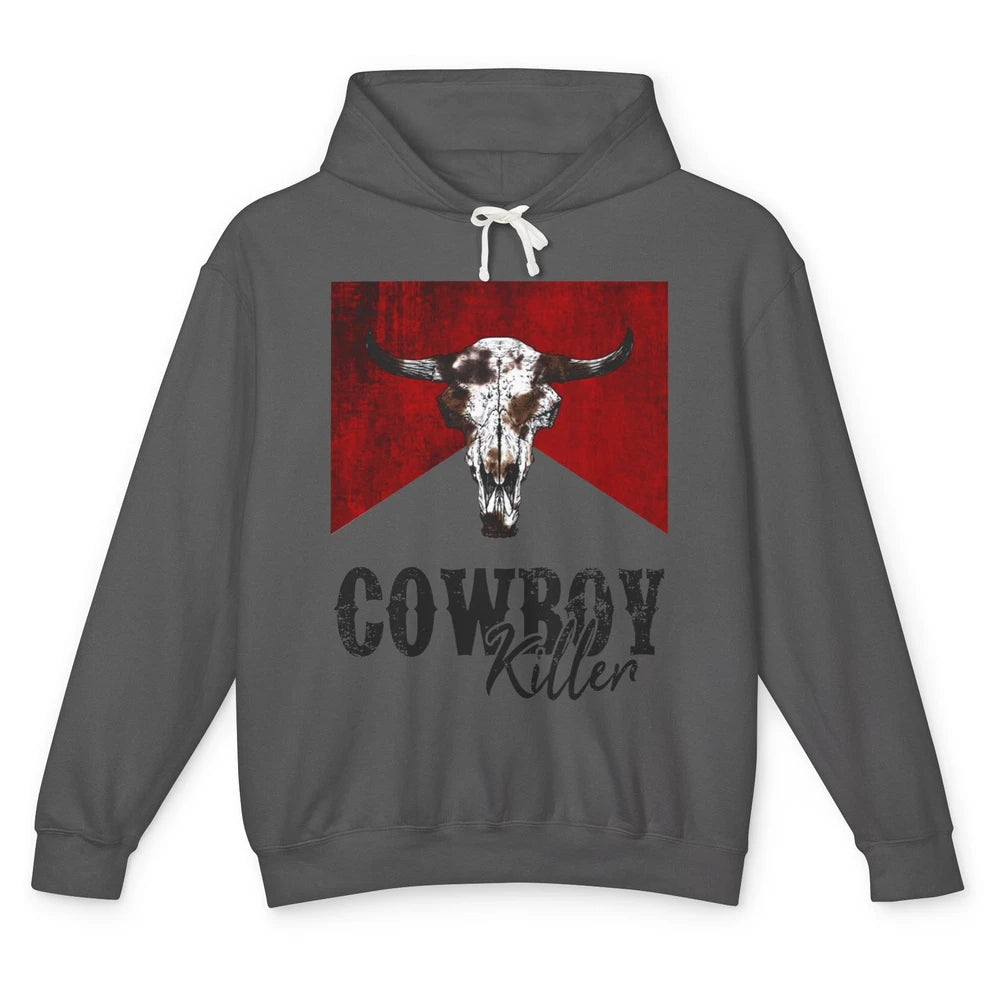 Retro Cow Skull Cowboy Killer Western Country Cowgirl Gift Unisex Lightweight Hoodie