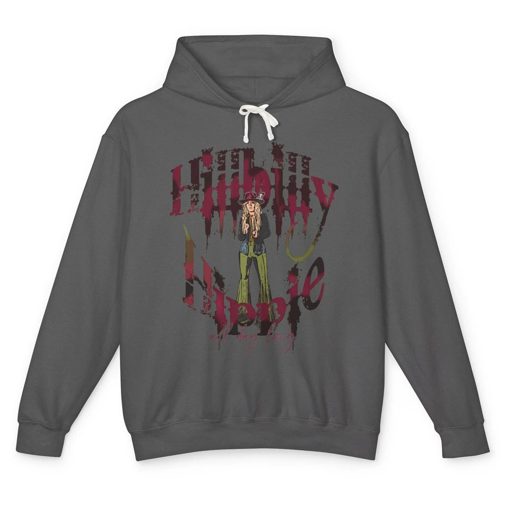 Retro Cowgirl Hillbilly Hippie All Day Long Western Country Unisex Lightweight Hoodie