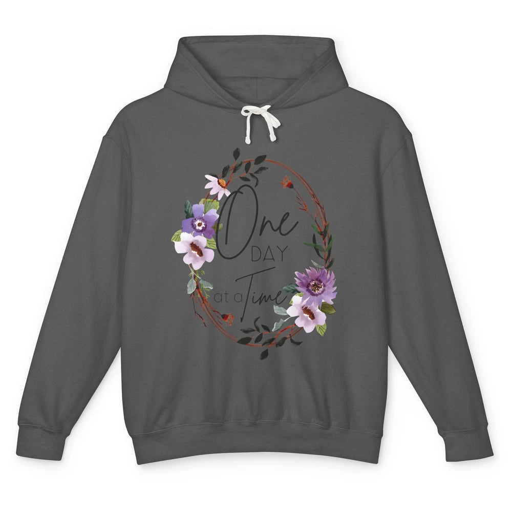 Floral Christian One Day At A Time Bible Verse Religious Unisex Lightweight Hoodie