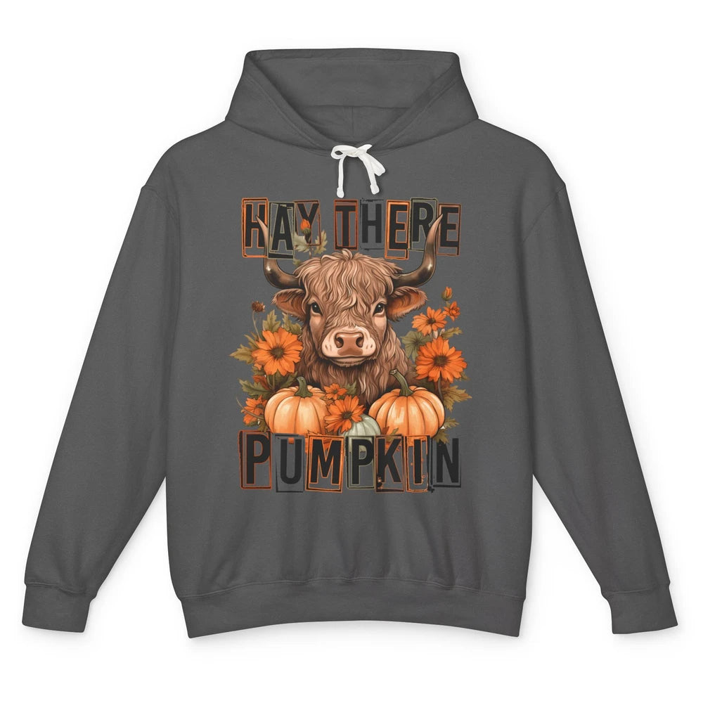 Hay Fall Highland Cow Pumpkin Western Country Farm Autumn Unisex Lightweight Hoodie