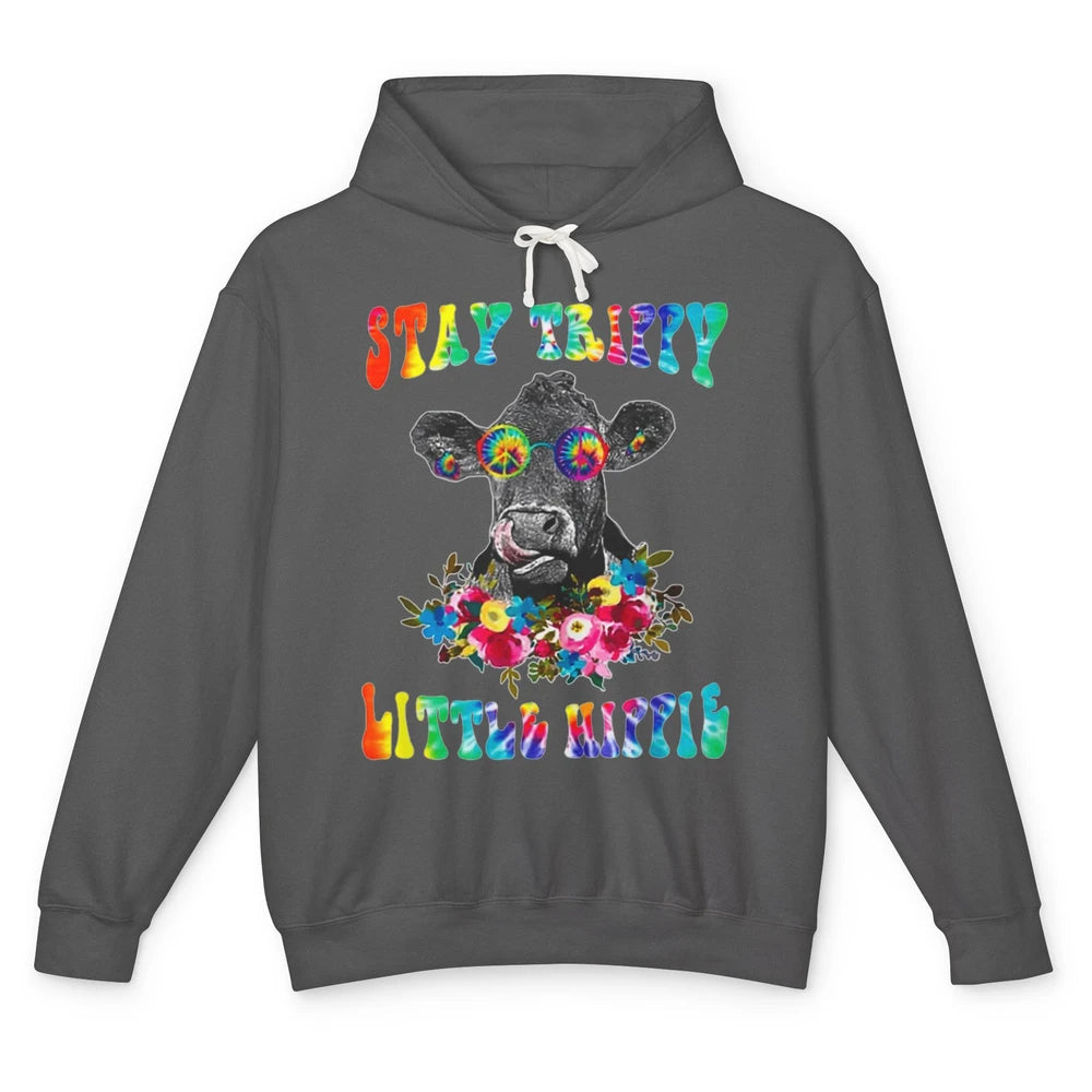 Stay Trippy Little Hippie Heifer Licking Highland Cow Peace Unisex Lightweight Hoodie