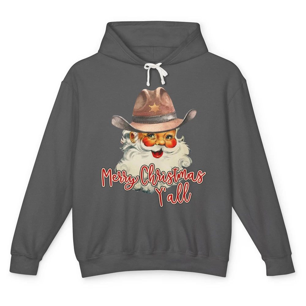 Santa Claus Merry Christmas Y'all Western Country Cowboy Unisex Lightweight Hoodie