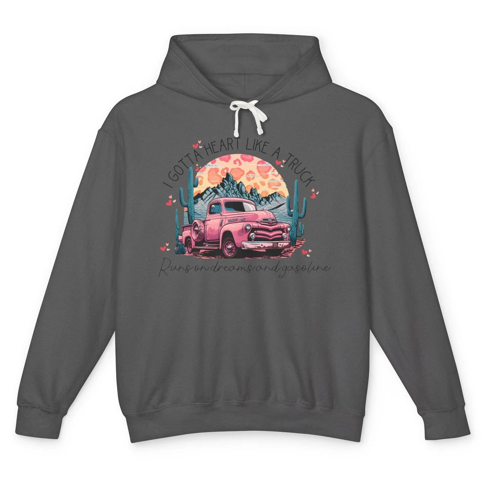 Retro Desert Cactus Got A Heart Like Truck Western Valentine Unisex Lightweight Hoodie