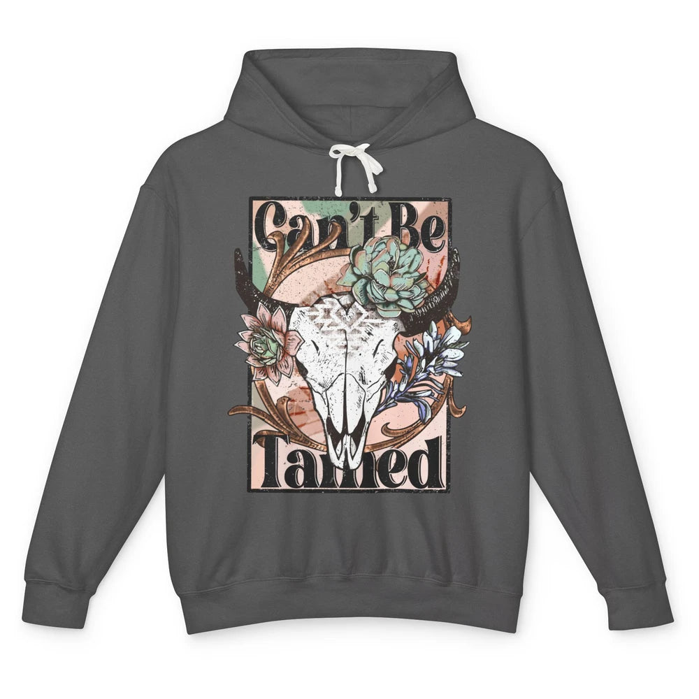 Floral Boho Bull Skull Can't Be Tamed Western Country Spirit Unisex Lightweight Hoodie