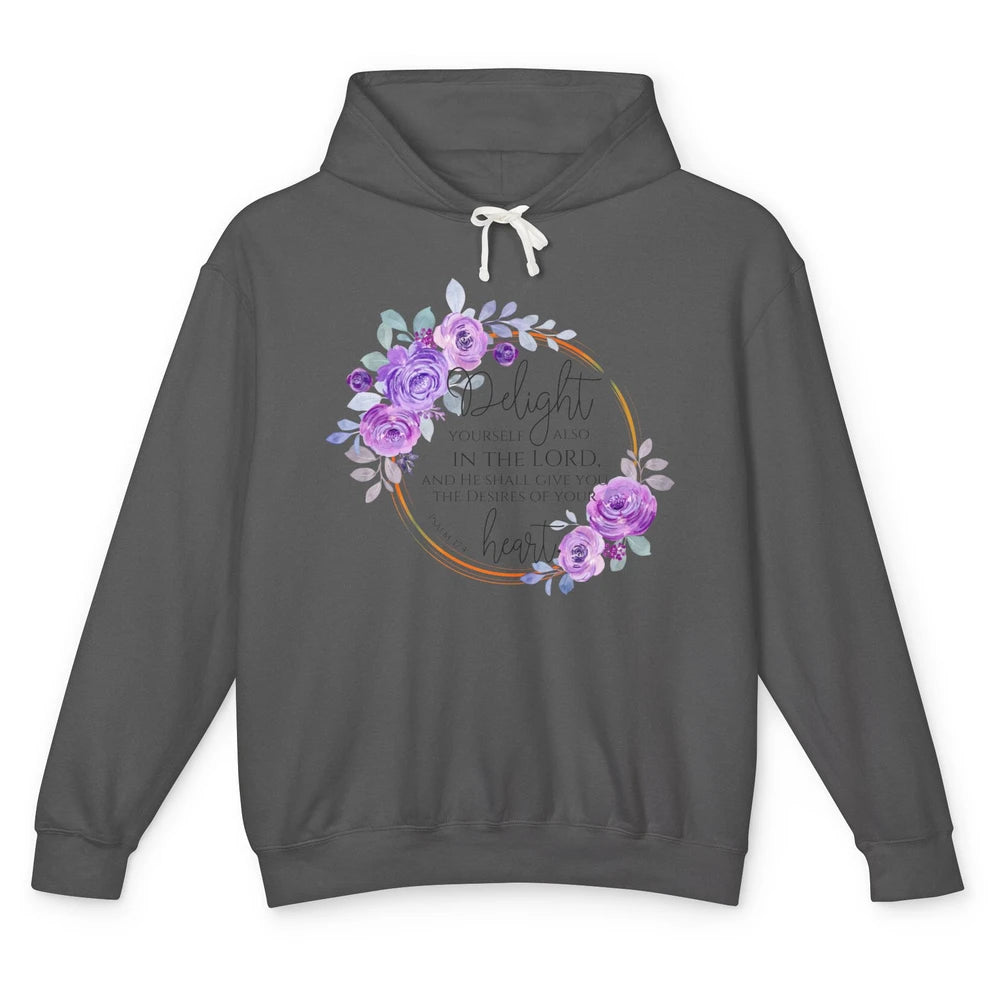 Floral Christian Delight Yourself In The Lord Bible Verse Unisex Lightweight Hoodie