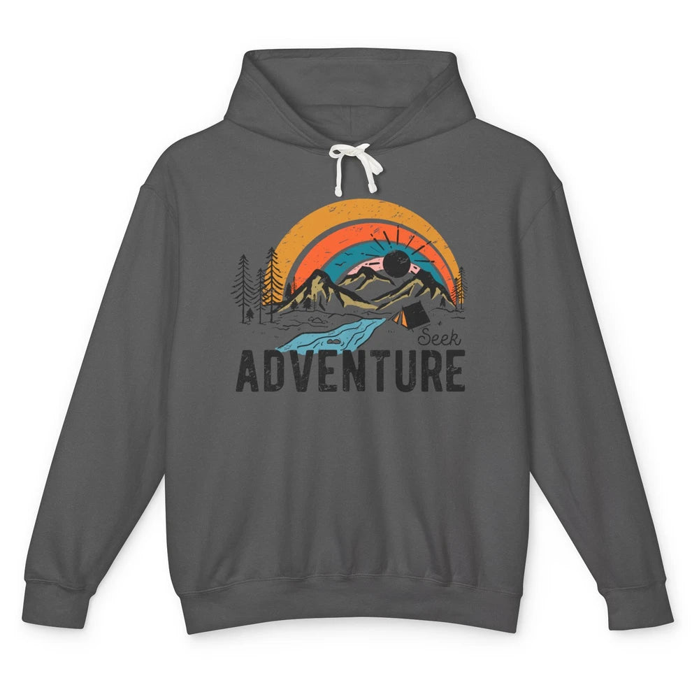 Vintage Mountain Sunrise Seek Adventure Camping Hiking Lover Unisex Lightweight Hoodie