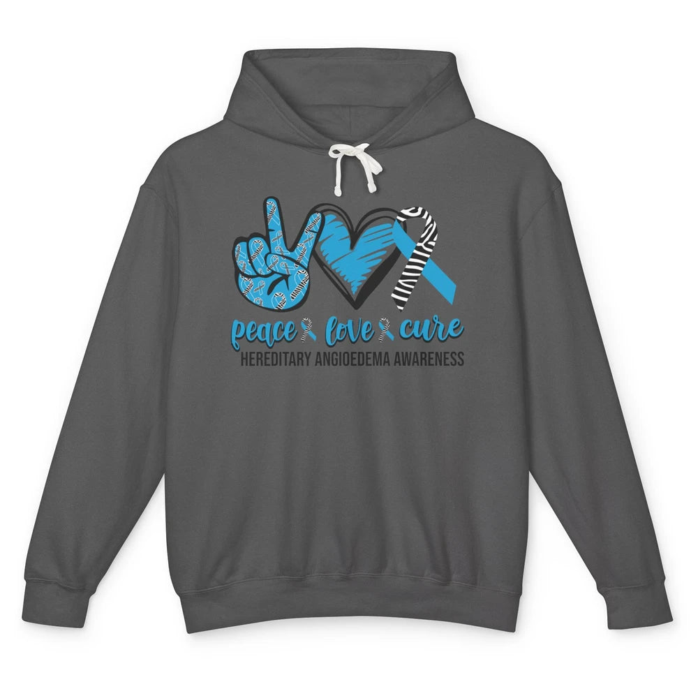 Hereditary Angioedema Peace Love Cure Blue Zebra Ribbon Unisex Lightweight Hoodie