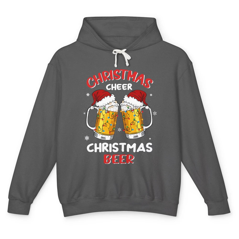 Christmas Cheer With Santa Hat Xmas Party Drinking Beer Unisex Lightweight Hoodie