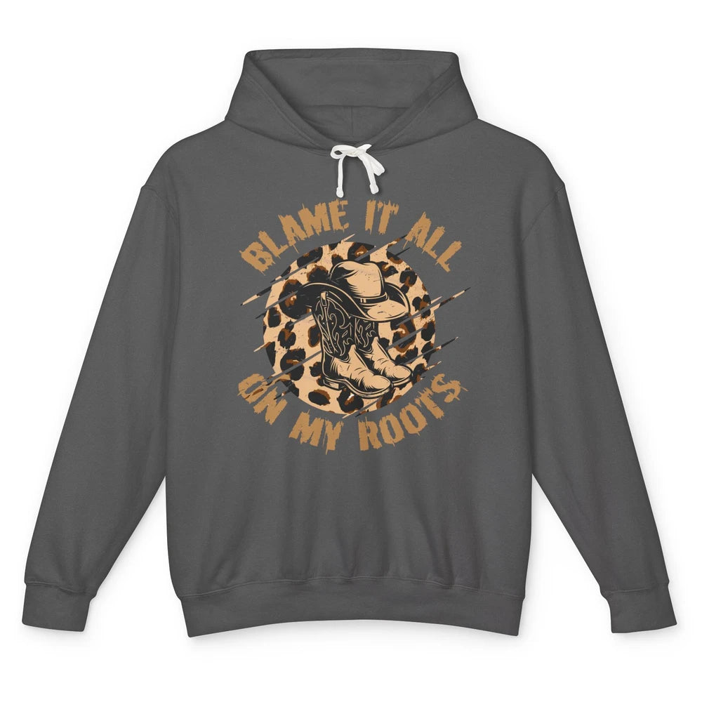 Retro Leopard Cowboy Boots Blame It On My Roots Western Girl Unisex Lightweight Hoodie