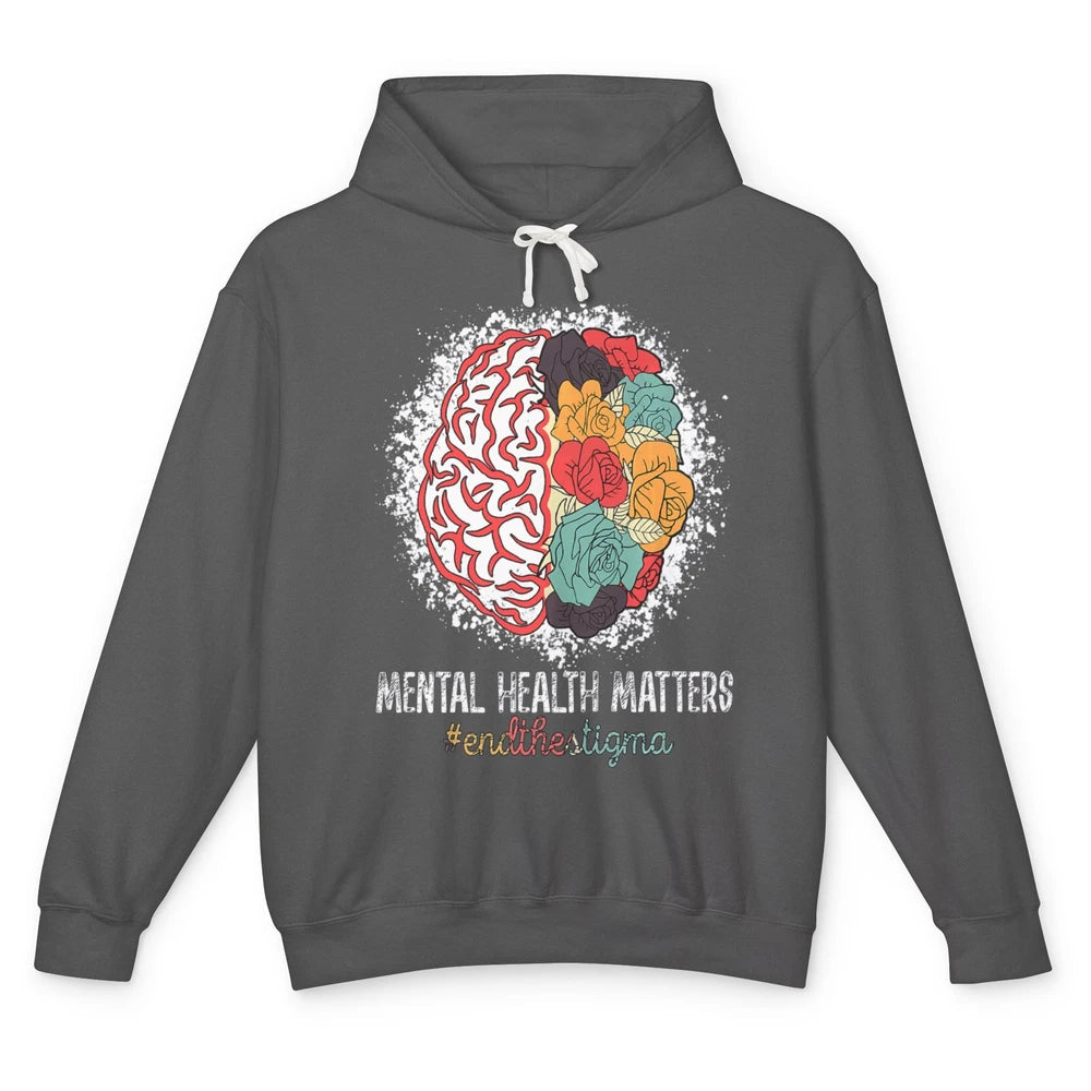 End The Stigma Floral Brain Therapy Mental Health Matters Unisex Lightweight Hoodie