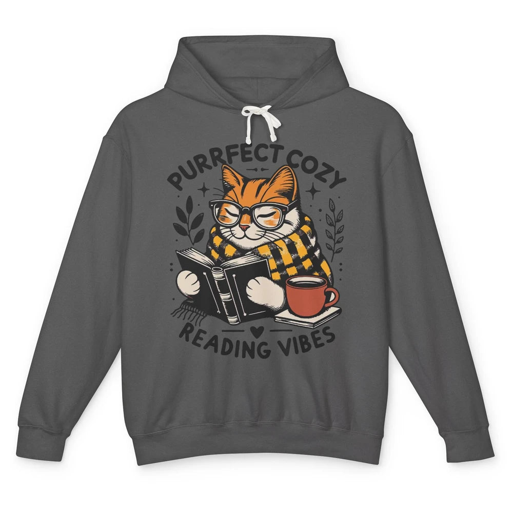 Funny Bookish Cat Purrfect Cozy Reading Vibes Winter Reading Unisex Lightweight Hoodie