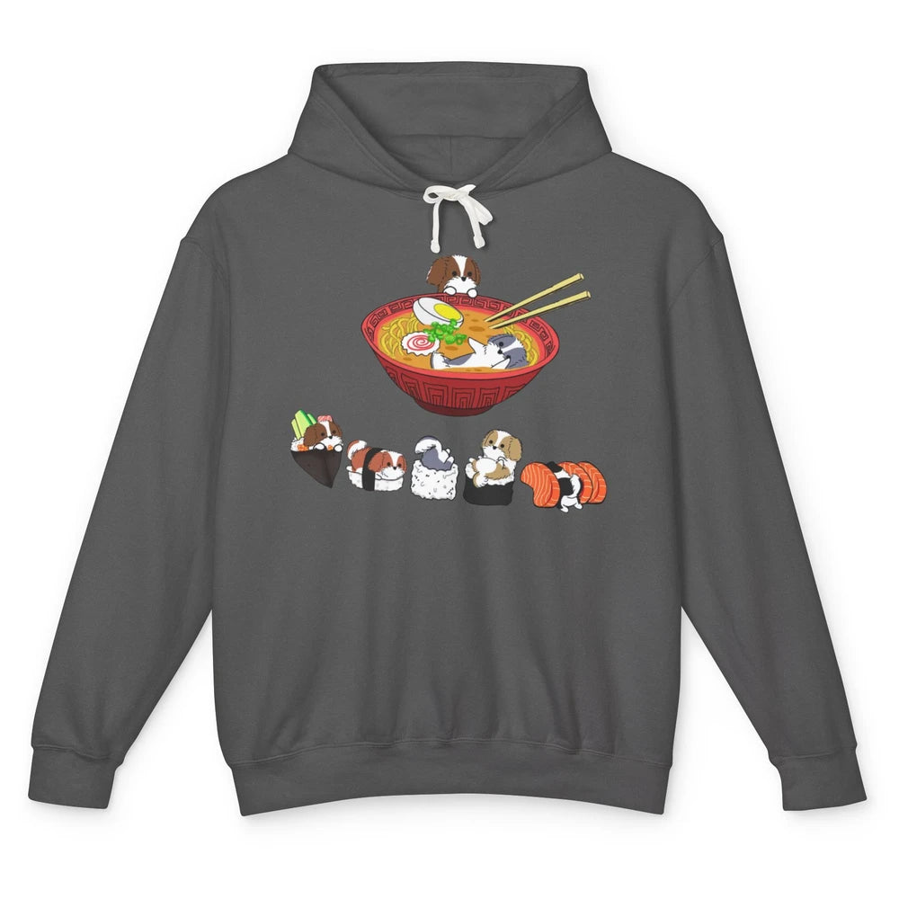 Funny Shih Tzu Sushi Ramen Bowl Cute Japanese Kawaii Dog Unisex Lightweight Hoodie