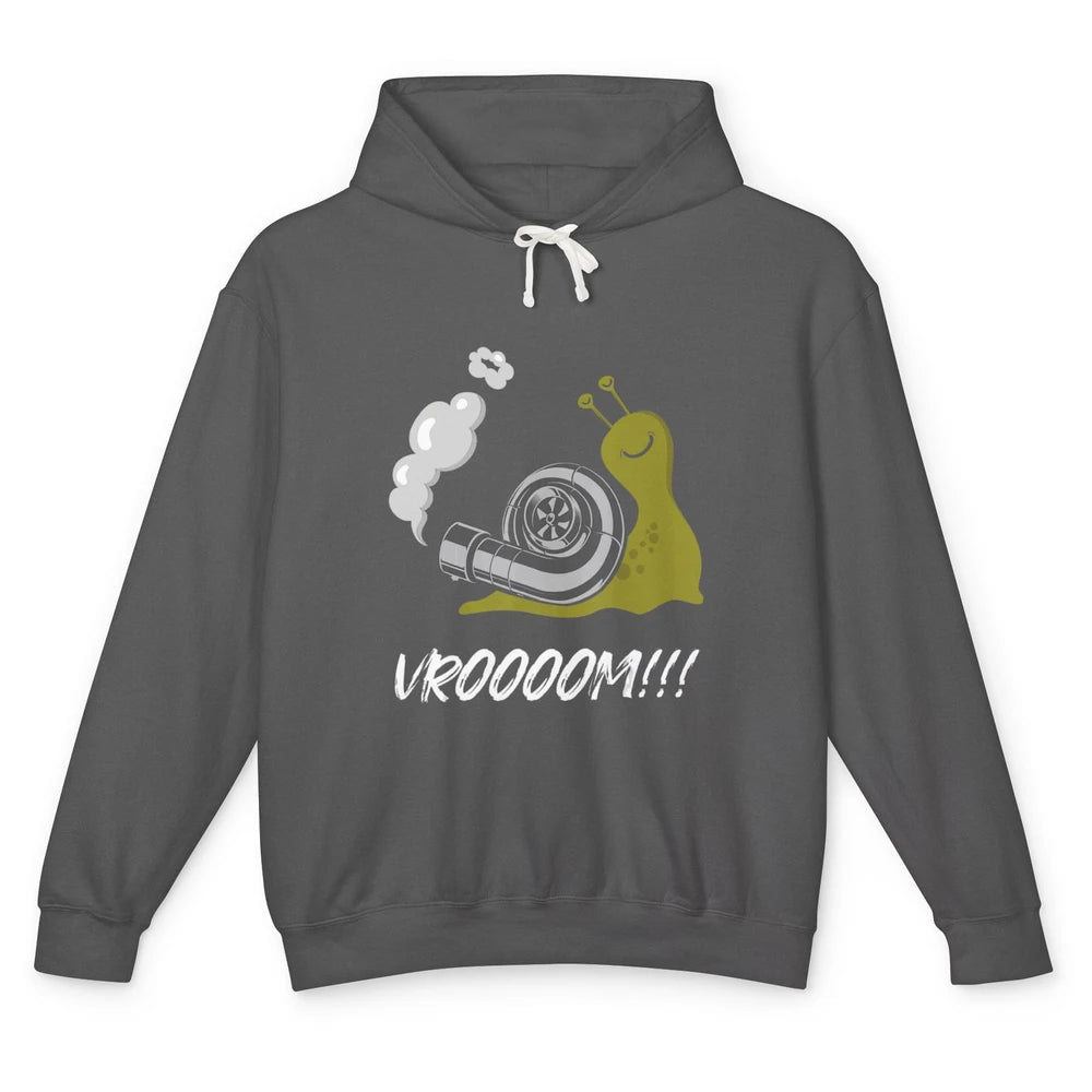 Funny Men Snail Vroom Car Racer Drifting Pun Sarcastic Snail Unisex Lightweight Hoodie