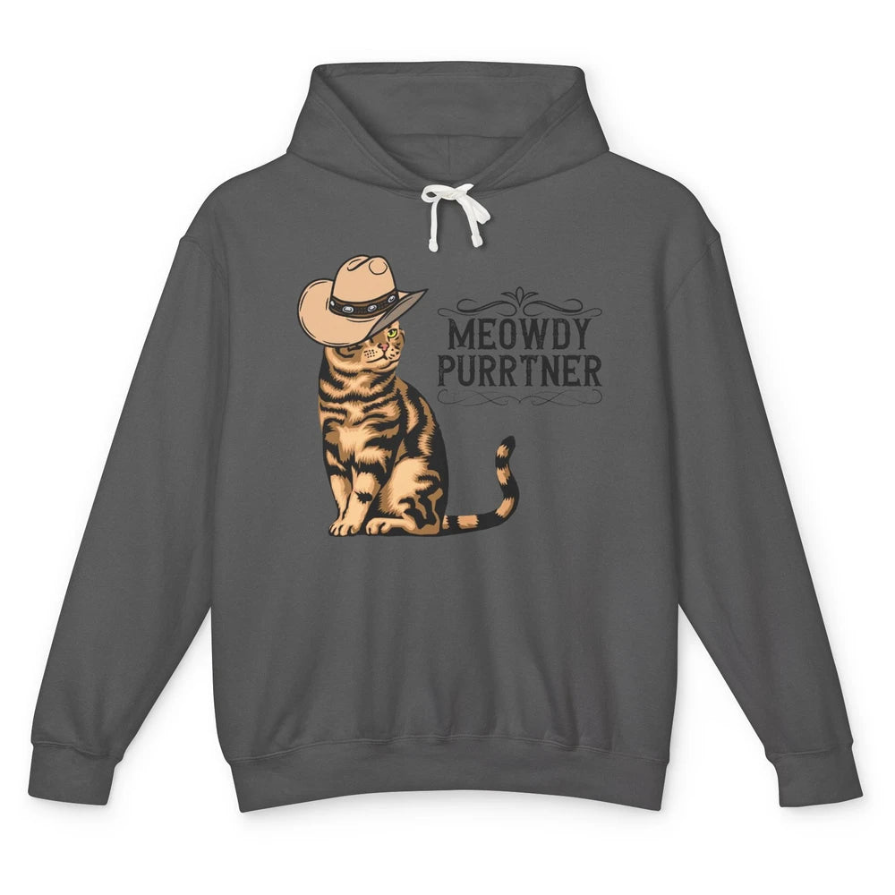 Funny Cat Cowboy Meowdy Purrtner Western Country Cat Mom Unisex Lightweight Hoodie