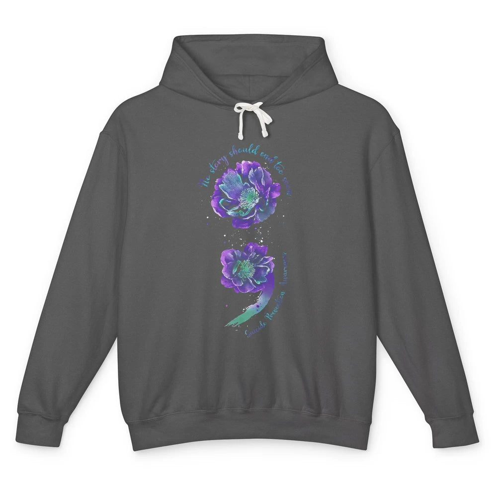 Semicolon Floral Mental Purple Blue Suicide Prevention Month Unisex Lightweight Hoodie