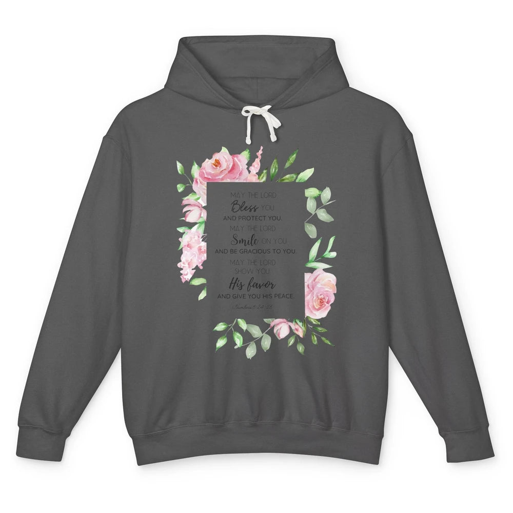 Floral Christian Belief May The Lord Bless You Bible Verse Unisex Lightweight Hoodie