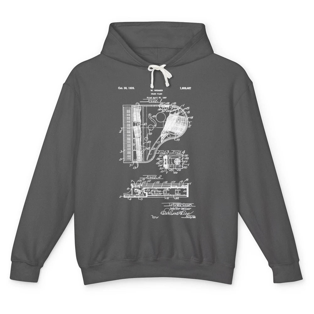 Piano Patent Style Vintage Grand Pianist Line Art Drawing Unisex Lightweight Hoodie