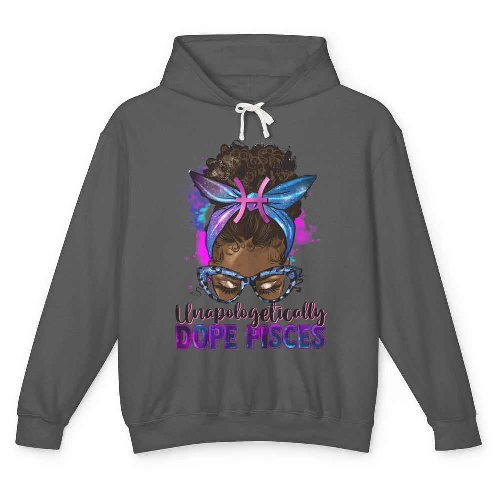 Unapologetically Dope Pisces Zodiac Leopard Afro Messy Bun Unisex Lightweight Hoodie