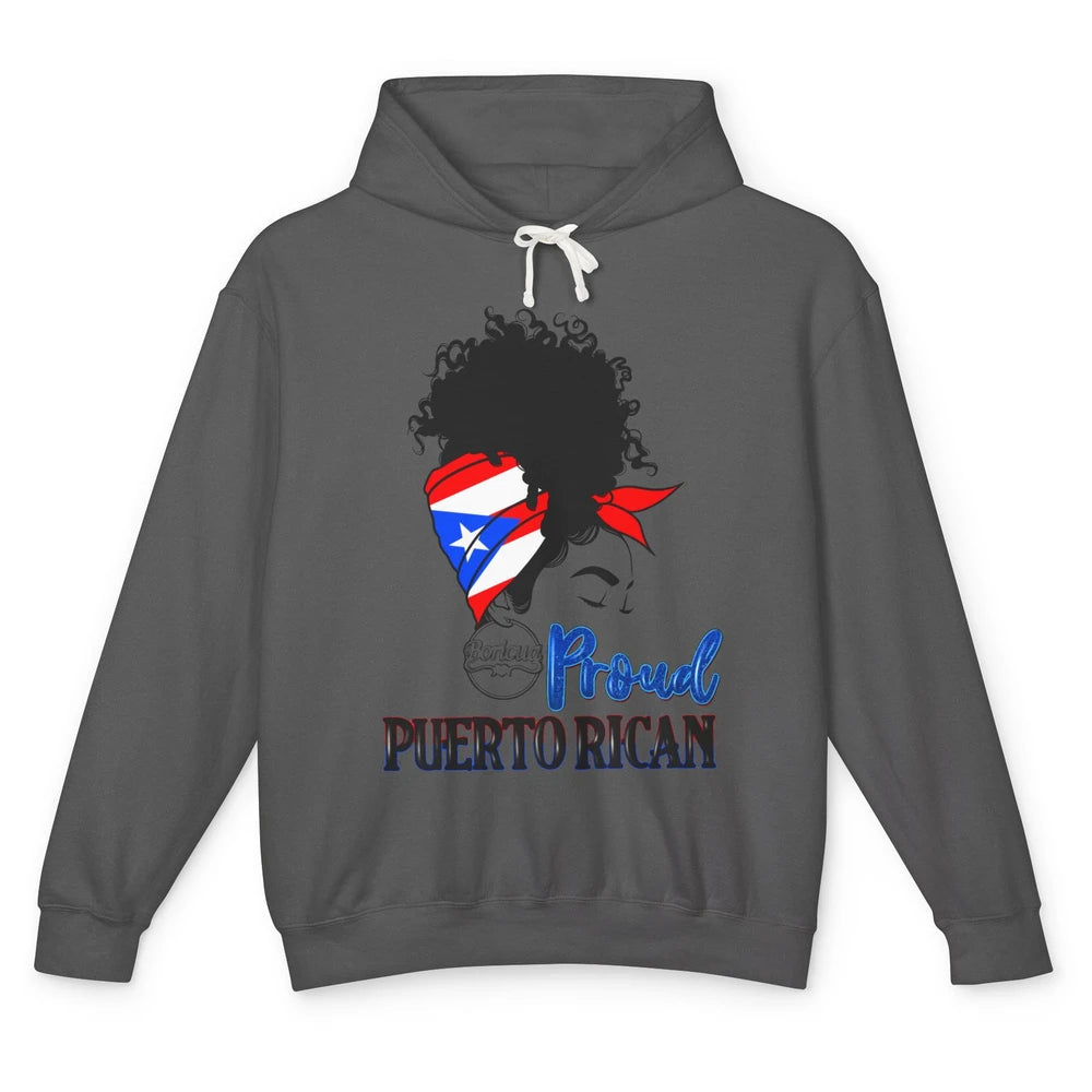 Proud Puerto Rican Afro Messy Bun Women Puerto Rico Flag Unisex Lightweight Hoodie