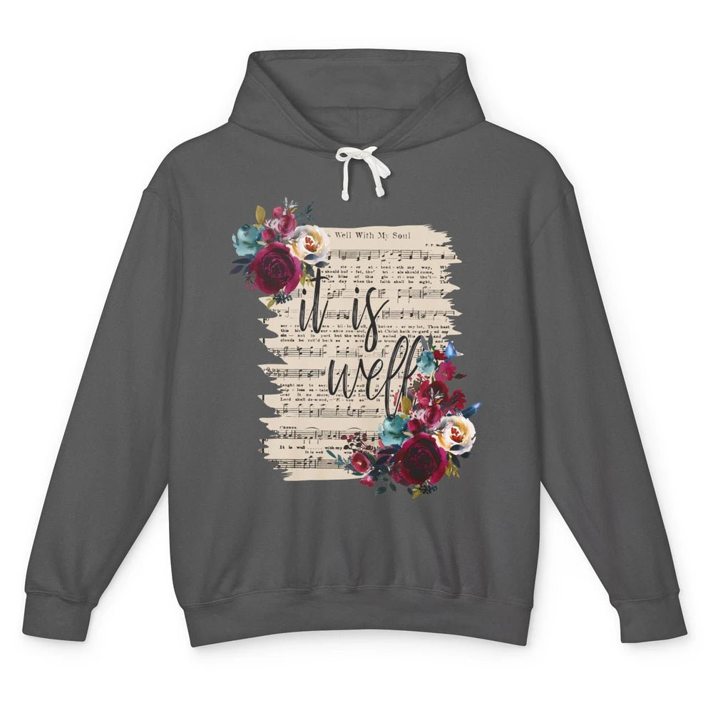 Floral It Is Well With My Soul Christian Religious Gift Unisex Lightweight Hoodie