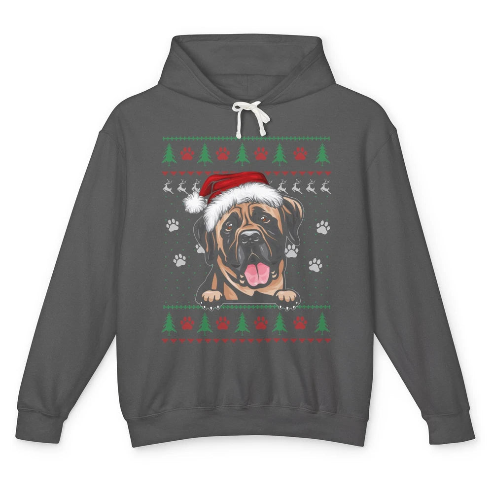 Merry Christmas Cute Santa Hat English Mastiff Dog Ugly Xmas Unisex Lightweight Hoodie