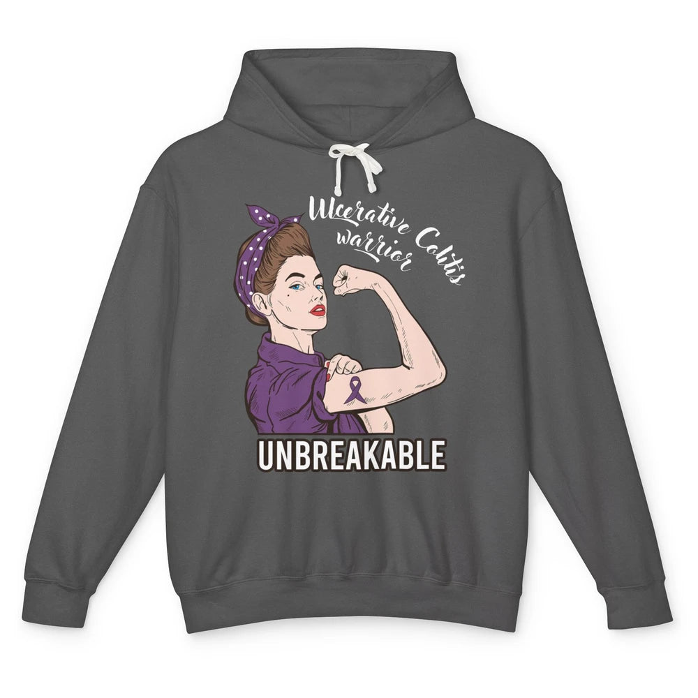 Ulcerative Colitis Warrior Unbreakable With Strong Woman Unisex Lightweight Hoodie