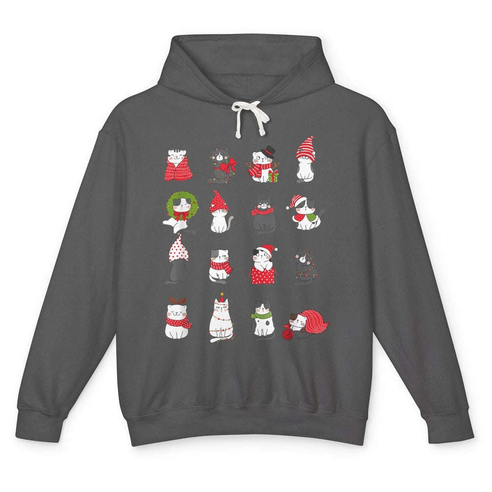 Merry Christmas Meowy Cat Cute Santa Hat Kitten Xmas Kawaii Unisex Lightweight Hoodie