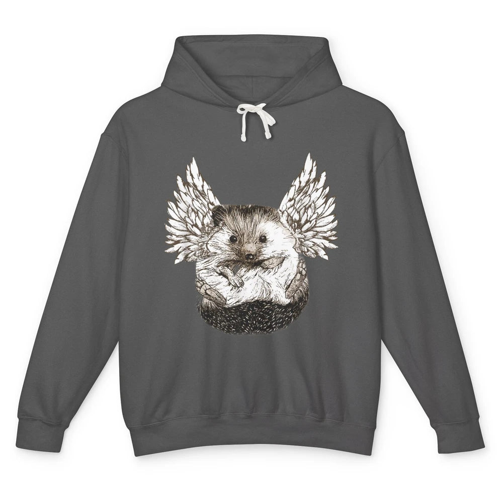 Funny Hedgehog Angel Vintage Wild Animal Pet Owner Hedgie Unisex Lightweight Hoodie