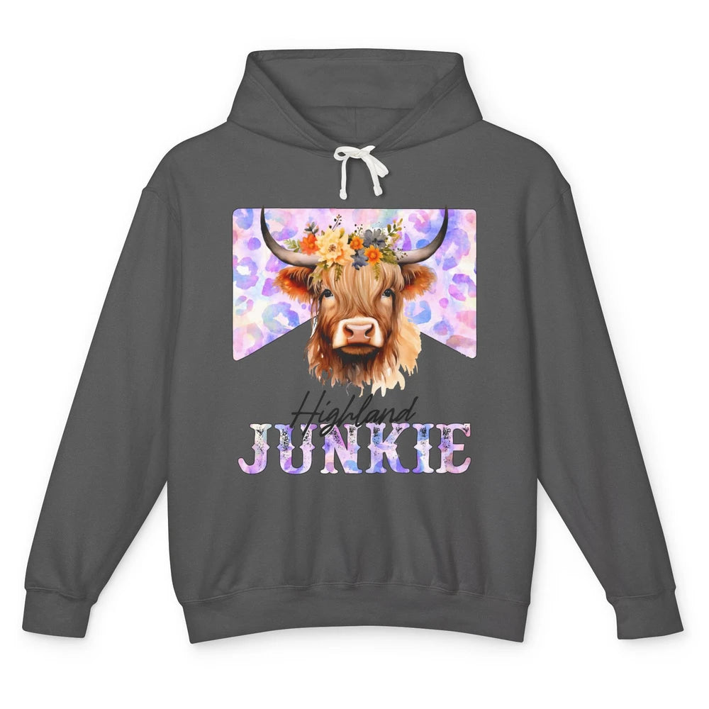 Floral Highland Cow Junkie Western Country Farm Animal Unisex Lightweight Hoodie