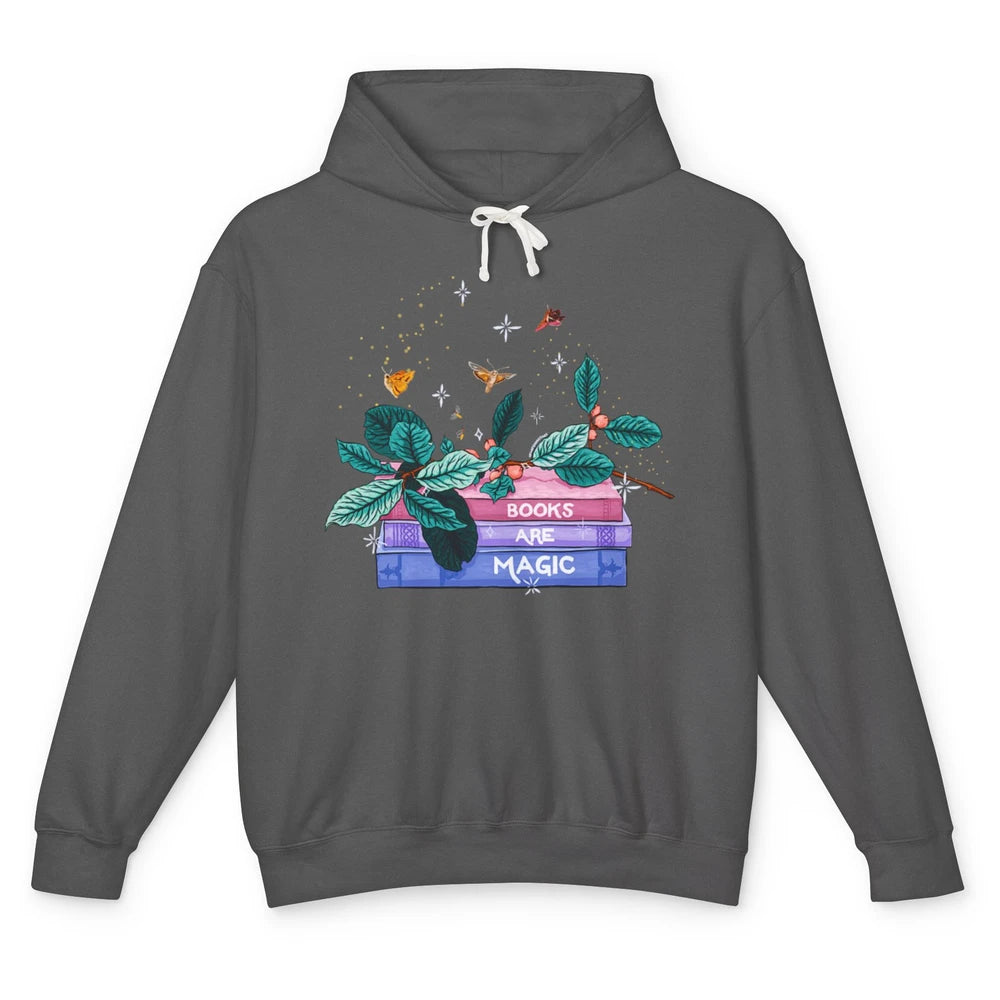 Aesthetic Books Are Magic Butterfly Floral Bookish Plant Unisex Lightweight Hoodie