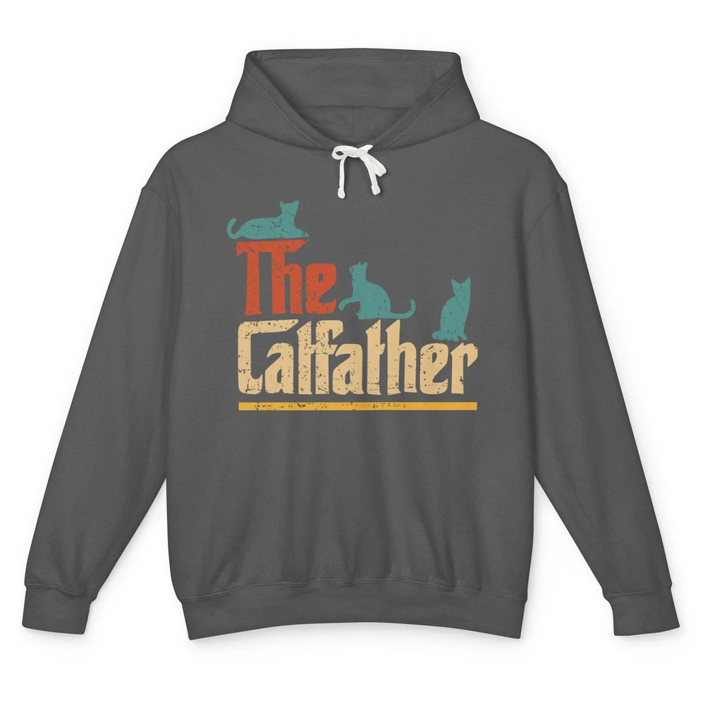 Retro The Catfather Funny Cat Lovers Cat Dad Fathers Day Unisex Lightweight Hoodie