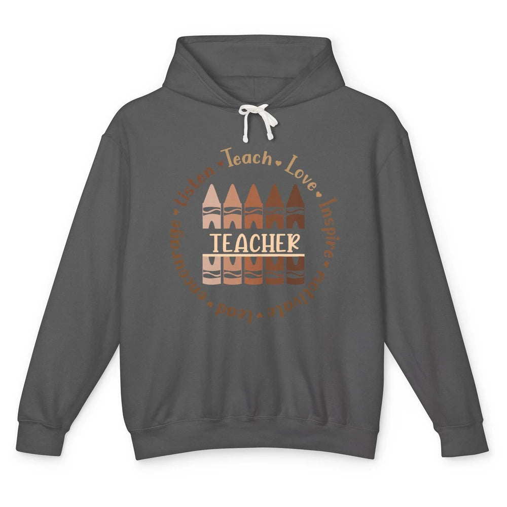 Teach Love Inspire African American Teacher Black Teacher Unisex Lightweight Hoodie