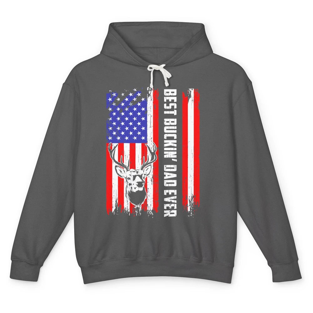 Best Buckin Dad Ever Deer Hunting Bucking US Flag Unisex Lightweight Hoodie