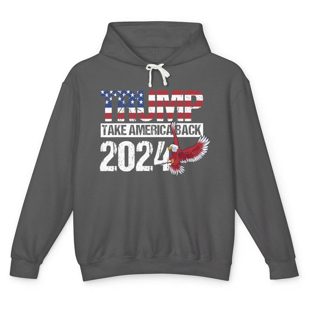 Trump 2024 Take America Back Eagle American Flag Election Unisex Lightweight Hoodie