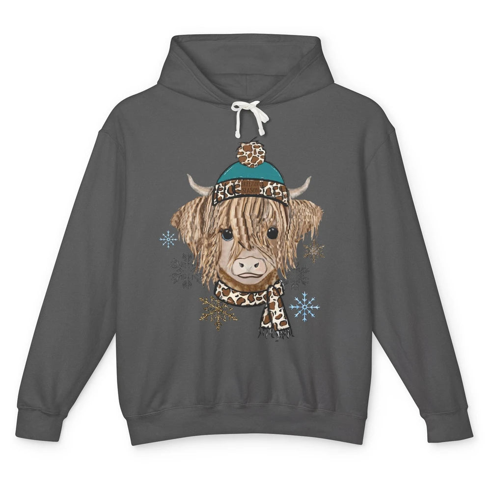 Baby Highland Cow I'm Freaking Freezing Christmas Winter Unisex Lightweight Hoodie