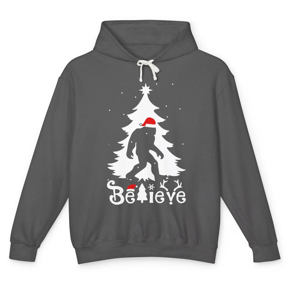 Funny Santa Bigfoot Believe Christmas Tree Sasquatch Lovers Unisex Lightweight Hoodie