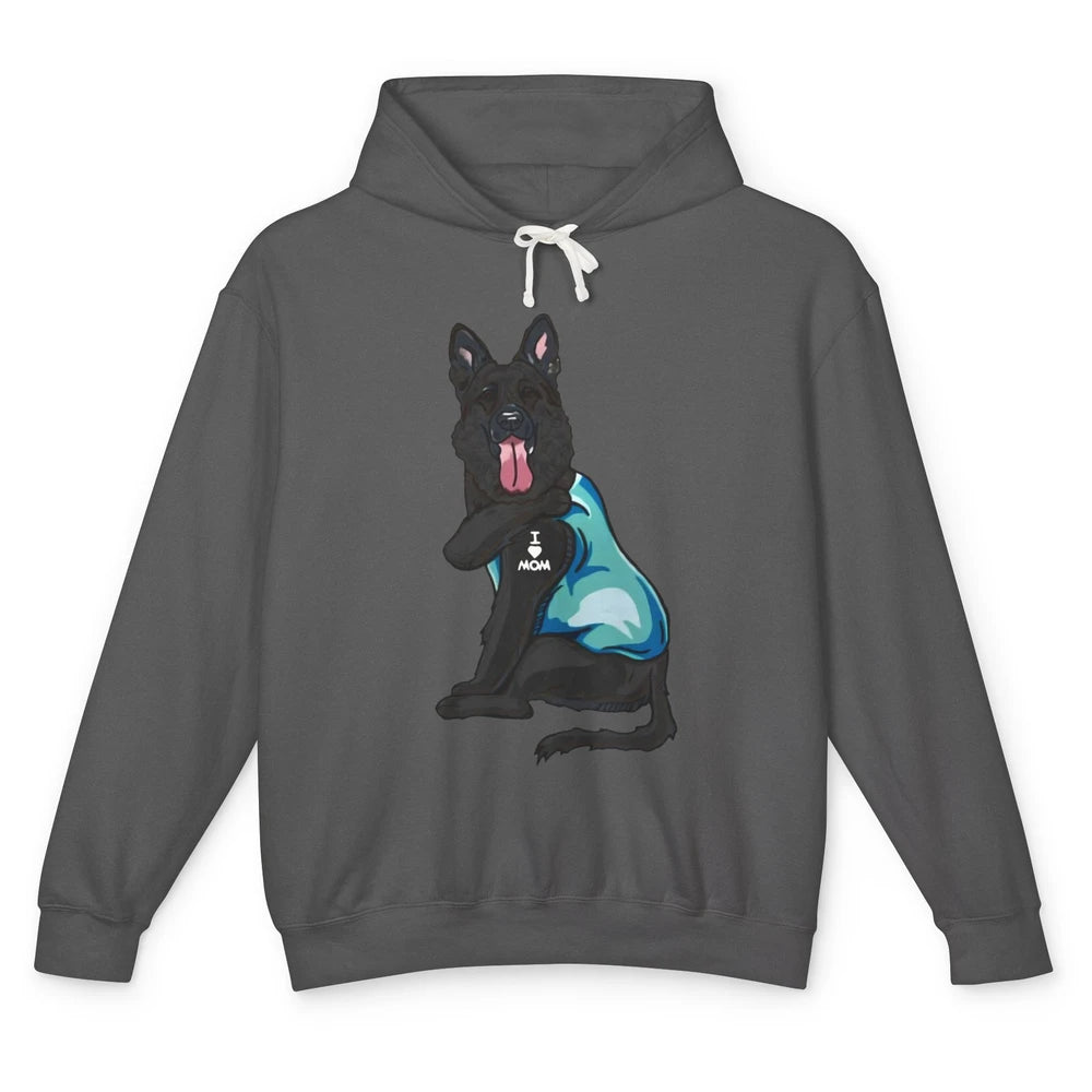 Black German Shepherd I Heart Mom Dog Mom Mother's Day Gift Unisex Lightweight Hoodie