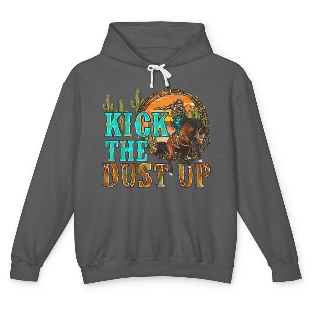 Retro Desert Cowboy Bucking Horse Kick The Dust Up Western Unisex Lightweight Hoodie