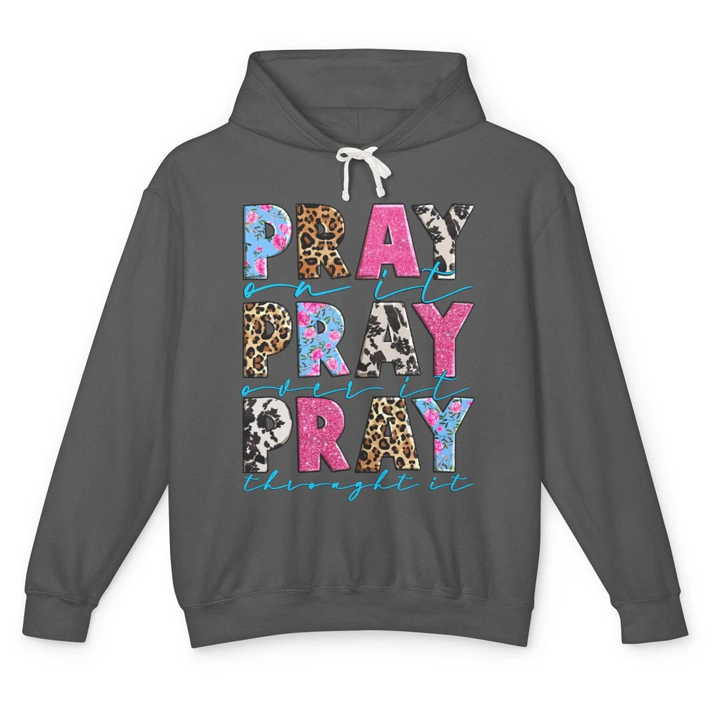 Floral Jesus Cross Pray On It Over It Christian Religious Unisex Lightweight Hoodie