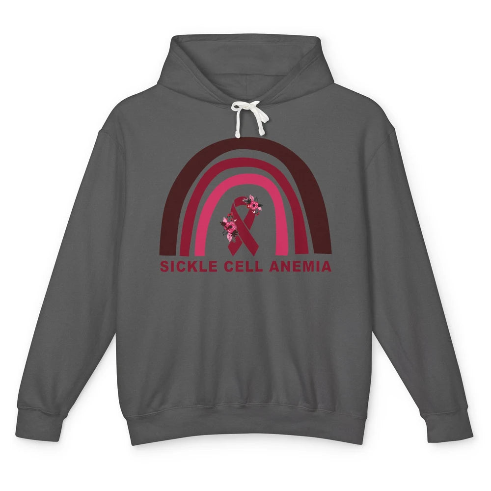 Sickle Cell Anemia Awareness Floral Burgundy Ribbon Rainbow Unisex Lightweight Hoodie