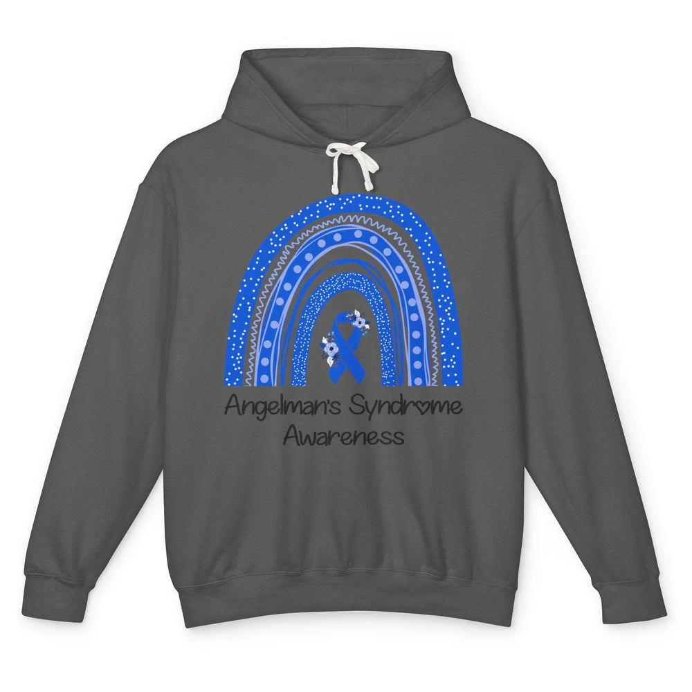 We Wear Blue Angelman's Syndrome Floral Blue Ribbon Rainbow Unisex Lightweight Hoodie