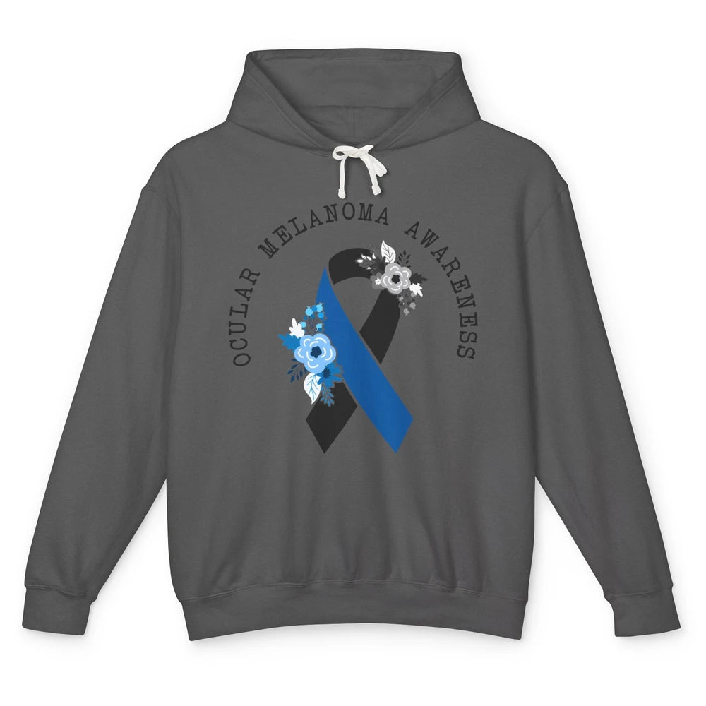 Ocular Melanoma Awareness Floral Black Blue Ribbon Rainbow Unisex Lightweight Hoodie