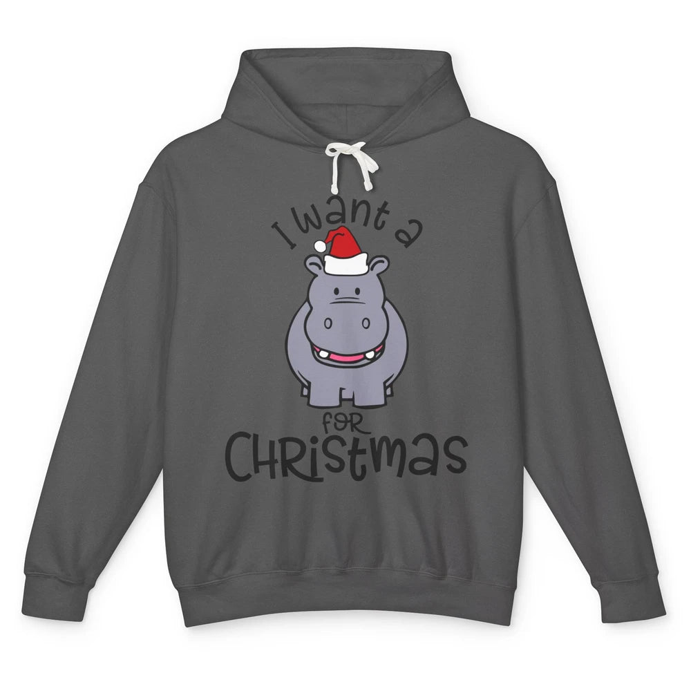 Funny I Want A Hippopotamus For Christmas Tree Hippo Santa Unisex Lightweight Hoodie